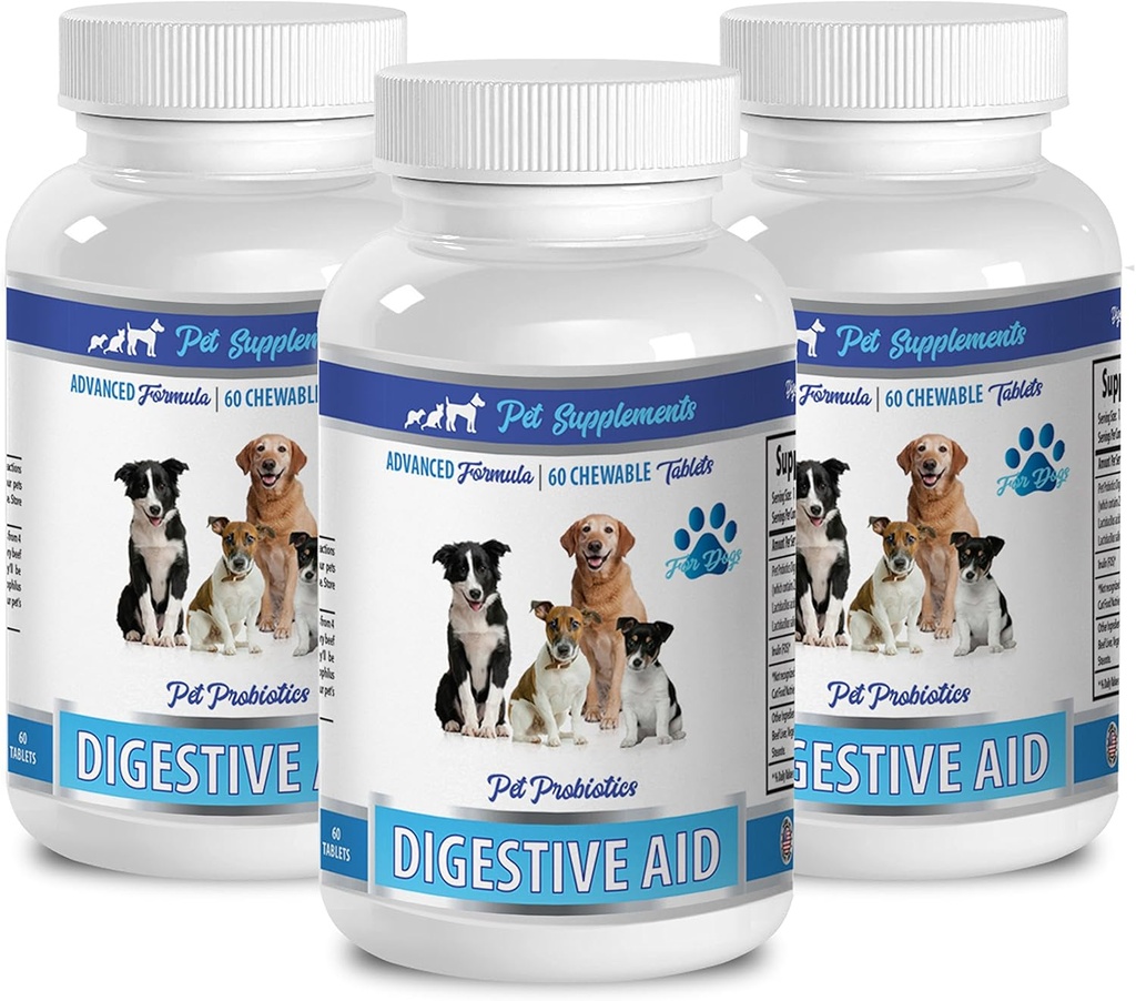 PET SUPPLEMENTS & NUTRITION LLC Dog Gas Pills - Dog Digestive AID PROBIOTICS - Natural Approach - Solution to Bad Breath and Gas - Counter Diarrhea - Dog Bad Breath Chews - 3 Bottles (180 Treats)
