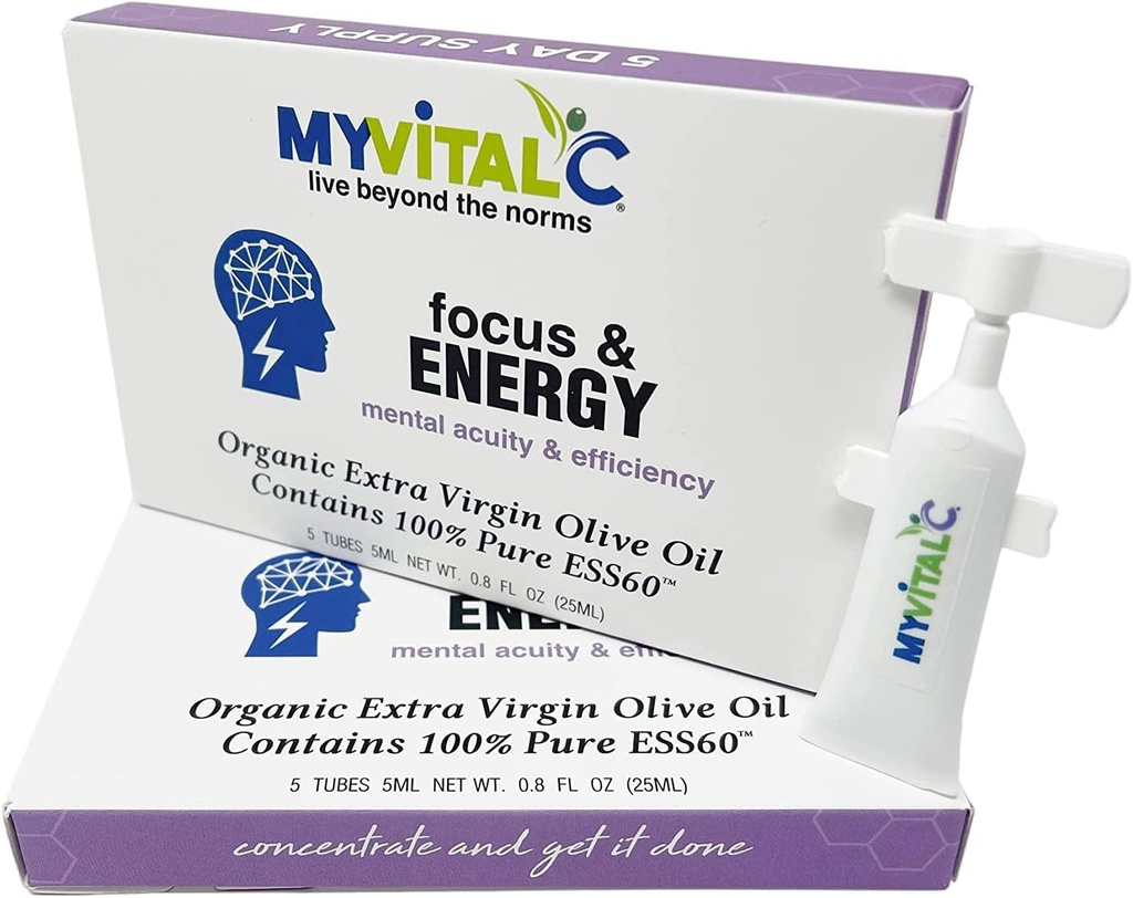 MyVitalC Focus & Energy Supplement - Pure ESS60 in Organic Extra Virgin Olive Oil - 30 Day Supply 150 ML - Pack of 6
