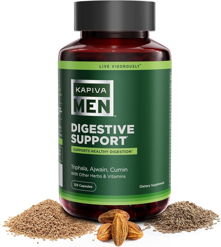 Digestive Support Supplement with Triphala, Ajwain, Cumin, and Other Herbs and Vitamins, Supports Healthy Digestion and Gut Health, 60 Day Supply, 120 Capsules