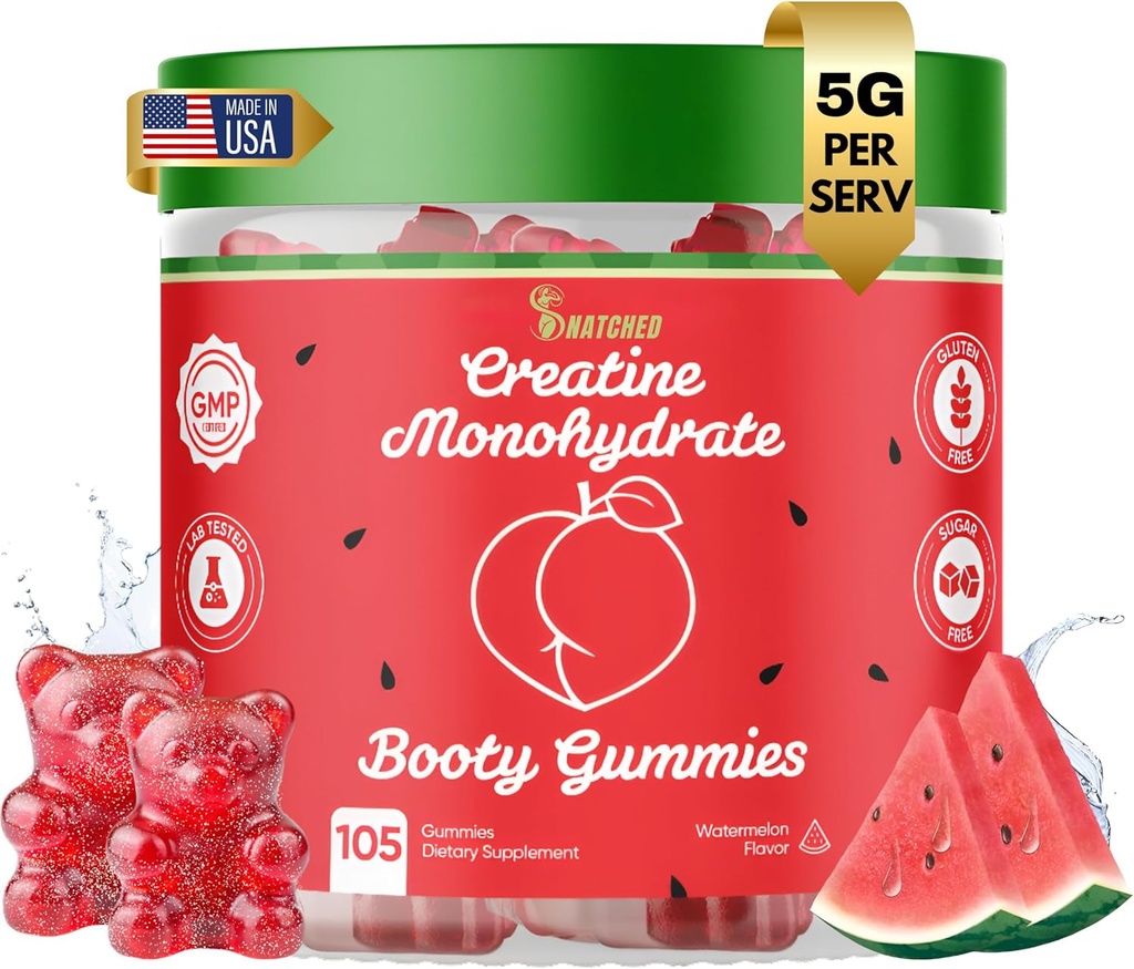 World's First Creatine Monohydrate + Keto ACV Booty Gummies Supplement for Women - 5000mg Creatine plus 1000mg ACV - Glute Builder, Waist Slimmer, Gym Essentials Women, Sugar Free (120 Ct Watermelon)