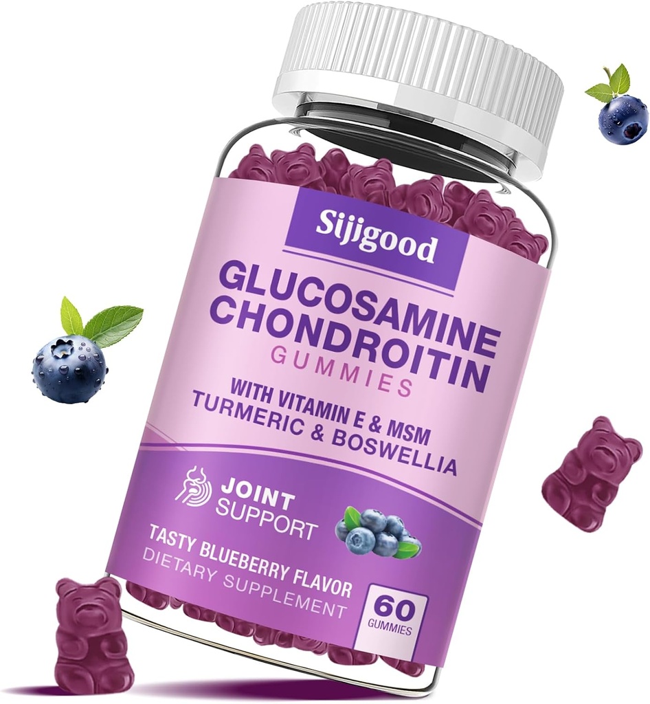 Glucosamine Chondroitin Gummies, Extra Strength Glucosamine Chondroitin MSM with Elderberry &amp; Turmeric, Joint Health, Flexibility, Antioxidant, Immune for Adults - 60 Blueberry Flavored Gummies