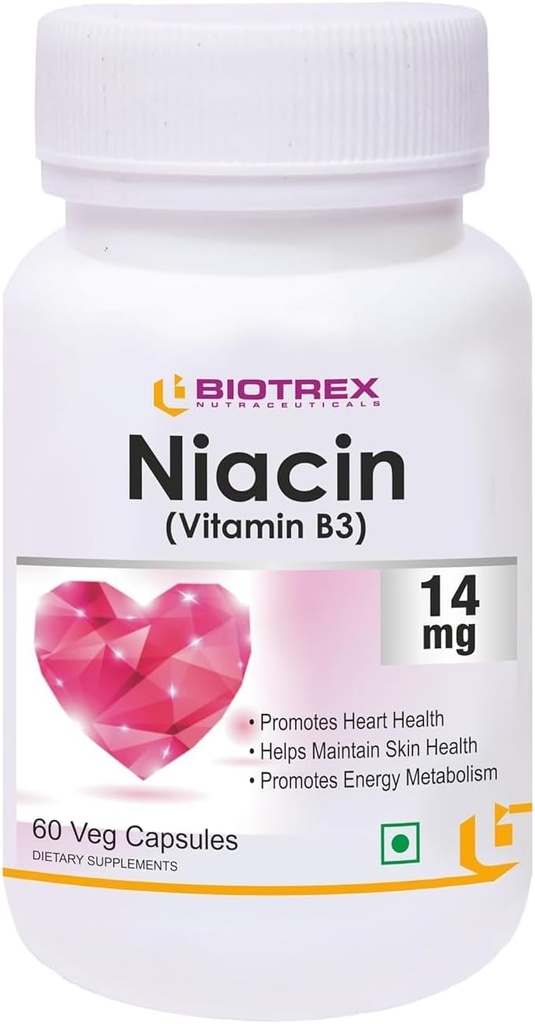 Generic Nutraceuticals Niacin 14mg Vitamin B3 with Inositol 50mg Supplement - 60 Veg Capsules