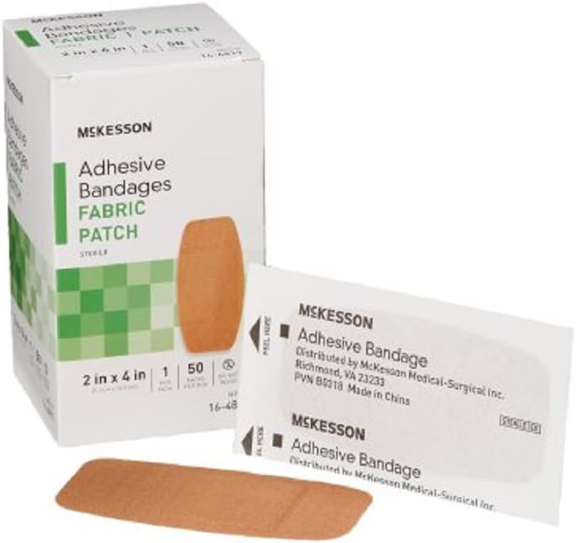 McKesson Adhesive Bandages, Sterile, Fabric Patch, 2 in x 4 in, 50 Count, 1 Pack