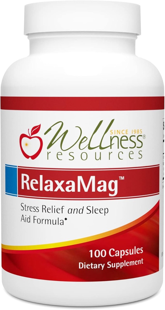 Wellness Resources RelaxaMag - with Magnesium Glycinate for Sleep, Stress, and Relaxation - High Potency 100mg Elemental Magnesium Per Capsule (100 Capsules)