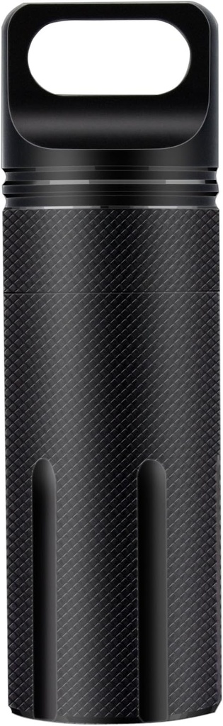 SHD Outdoor EDC Pill Box Container,Black Aluminum Alloy Single Chamber Capsule Waterproof Pill Holder Case for Hiking Camping