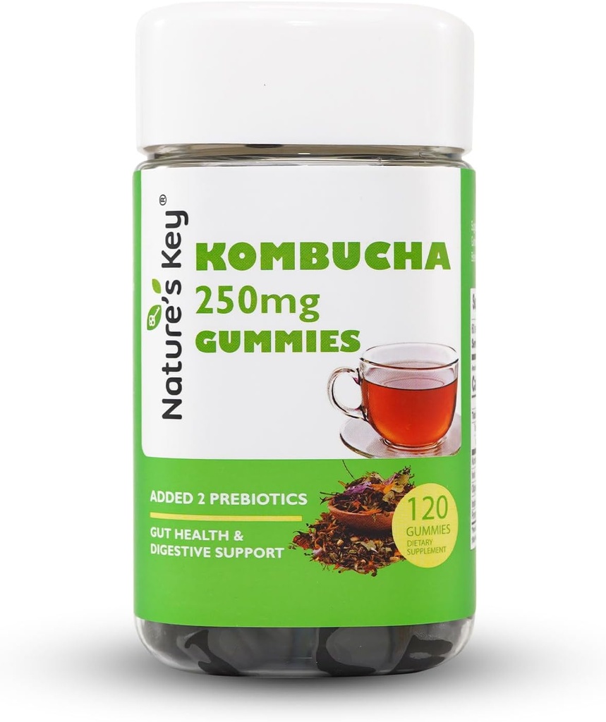 Nature's Key Kombucha Gummies for Digestive Support & Gut Health, with 2 Prebiotics - Inulin & Oligogalactose, Plus Fiber and Pomegranate Juice |120 Gummies (2 Months Supply)