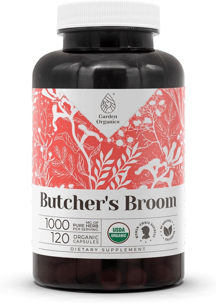 Butcher's Broom USDA Organic 120 Capsules | Circulatory System, Natural Supplement | Certified Organic Vegetarian Capsules and Organic Butcher's Broom (Ruscus aculeatus) Dried Root (120 Capsules)