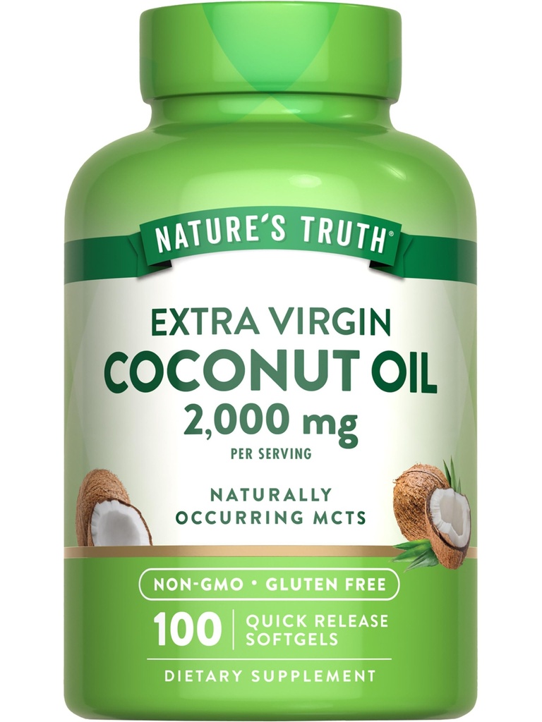 Nature's Truth Coconut Oil Supplement | 100 Softgels | Naturally Occurring MCTs | Non-GMO & Gluten Free