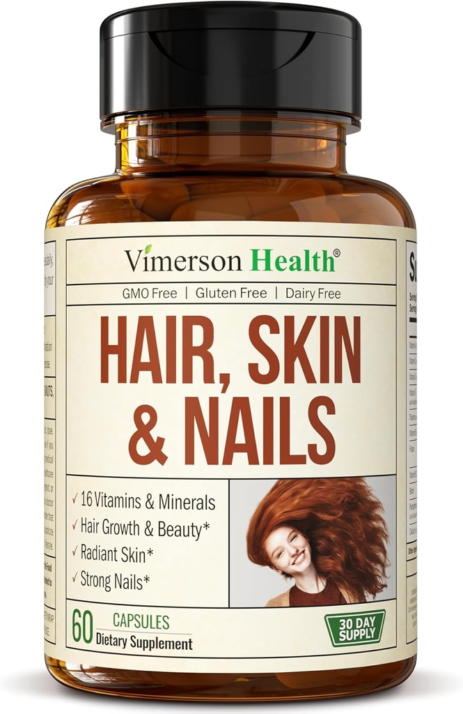 Biotin Hair, Skin & Nails Vitamins for Women & Men. Includes Vitamin C to Support Collagen. Supplements for Strong Hair, Radiant Skin & Nail Growth. Biotin & Folate Supplement for Women. 60 Capsules