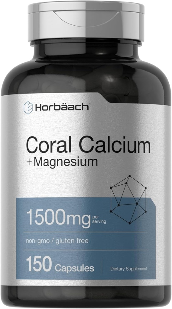Horbäach Coral Calcium 1500mg Capsules | 150 Count | Plus Magnesium | Non-GMO & Gluten Free Supplement