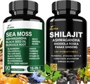 Shilajit 9000mg, Sea Moss 17500mg, Ginger & Black Seed Oil 4000mg, Ashwagandha 5000mg, Rhodiola Rosea, 1000mg Panax Ginseng 1500mg, All in 1 Supplement - Sea Moss & Shilajit Vitality Bundle