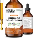 Wild & Organic Immune Mushroom Tincture - 8-in-1 Immune Support with Chaga, Reishi, Turkey Tail, Lion’s Mane, Maitake Extract - Liquid Mushroom Supplement - Vegan, Sugar & Alcohol-Free Drops - 4 oz