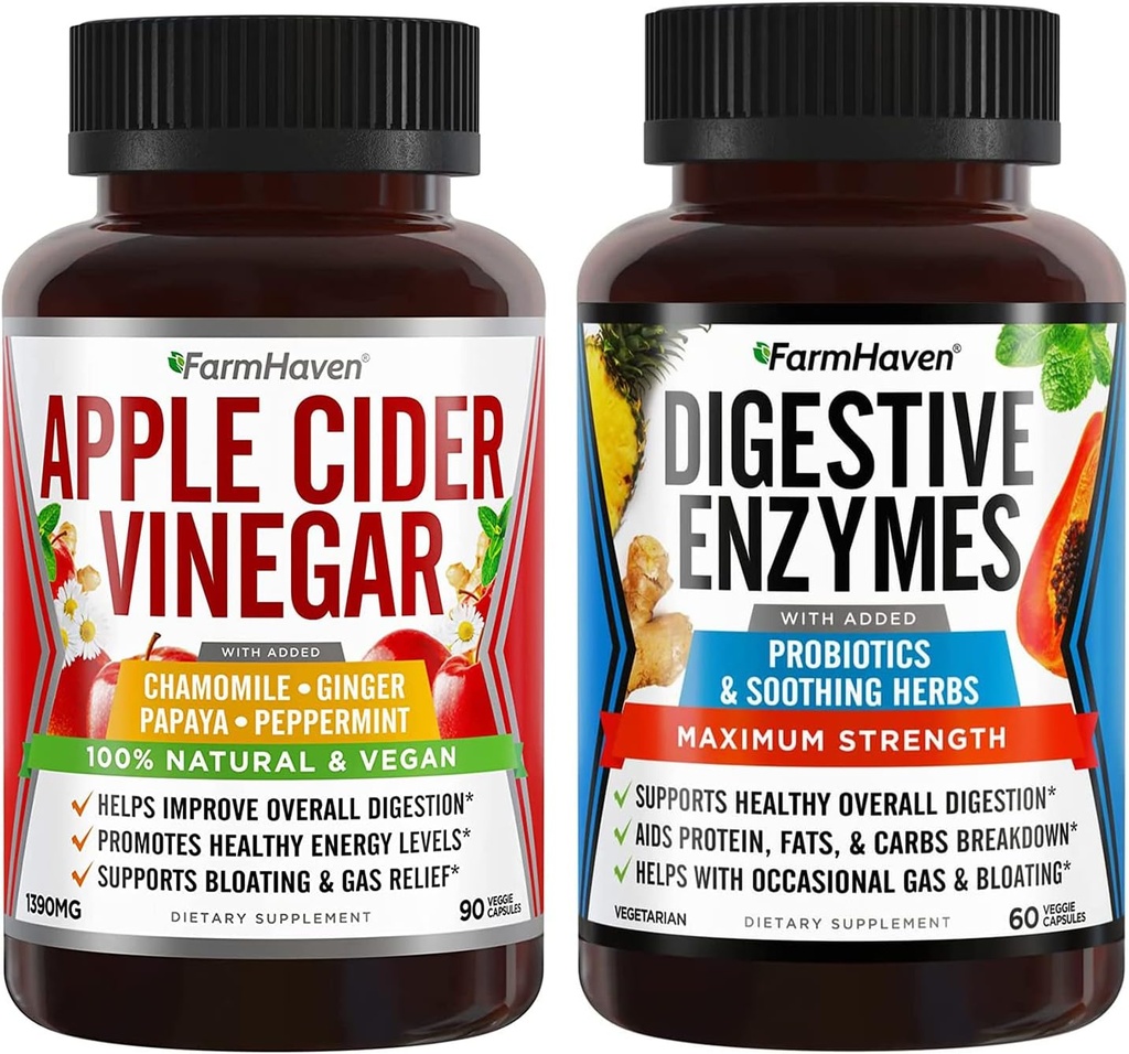 FarmHaven Apple Cider Vinegar Capsules with Ginger & Digestive Enzymes with 18 Probiotics & Herbs