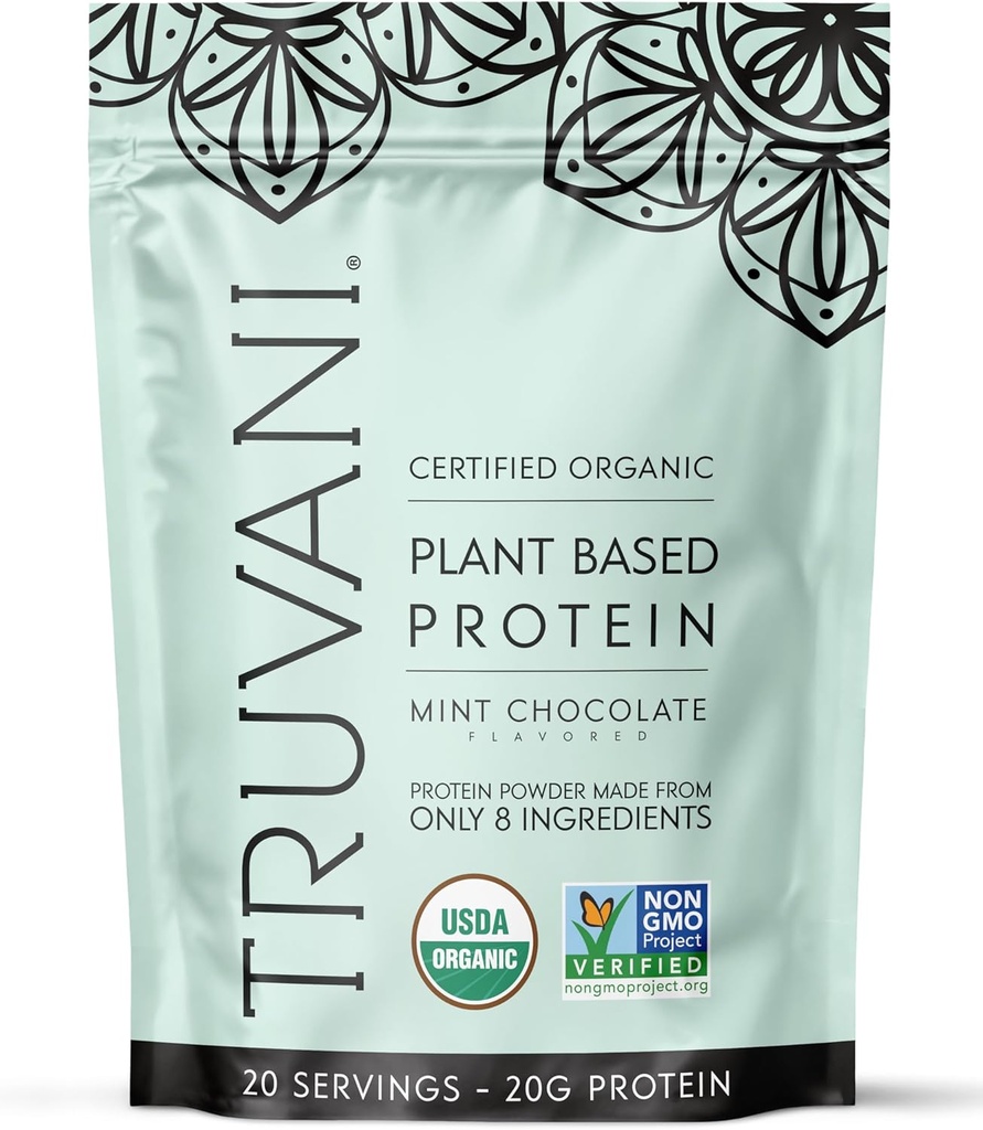 Truvani Vegan Pea Protein Powder | 20g Organic Plant-Based Protein | Keto | Gluten & Dairy Free | Low Carb | No Added Sugar | Mint Chocolate | 20 Servings |