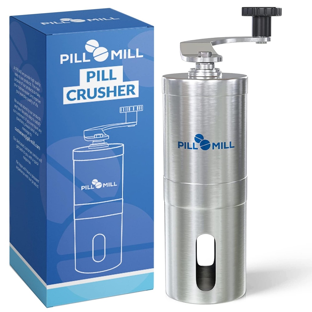 Pill Mill Pill Crusher - Crushes Multiple Tablets to a Fine Powder - Metal Pill Grinder - Tablet Pulverizer Suitable for Travel - Great Feeding Tube use and Pets