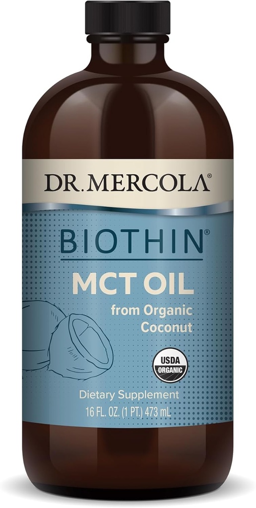 Dr. Mercola Biothin Organic MCT Oil, About 31 Servings (16 Fl. Oz.), Non GMO, Gluten Free, Soy Free and USDA Organic