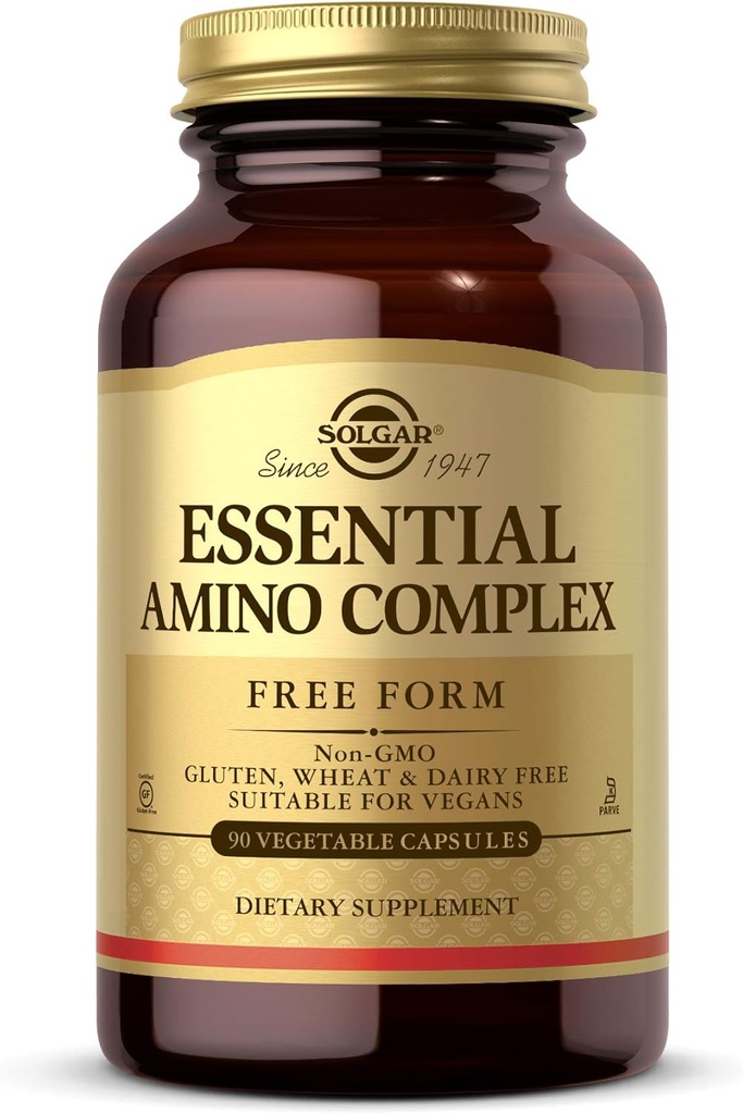 Solgar Essential Amino Complex, 90 Vegetable Capsules - Free Form Essential Amino Acids - Non-GMO, Vegan, Gluten Free, Dairy Free, Kosher - 90 Servings