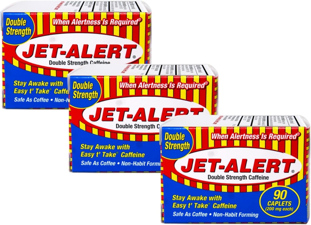 Jet-Alert Double Strength Caffeine 200 Mg Caplets, 90 caplets, Pack of 3