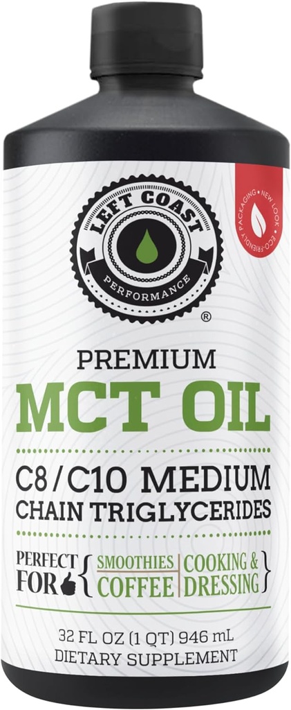 100% Coconut MCT Oil Liquid - MCT Oil C8 C10 for Sustained Mental Energy & Focus Support Great for Smoothies Salads Coffee & More - Palm Free Vegan Keto & Paleo Friendly 60+ Servings (32 Fl Oz)