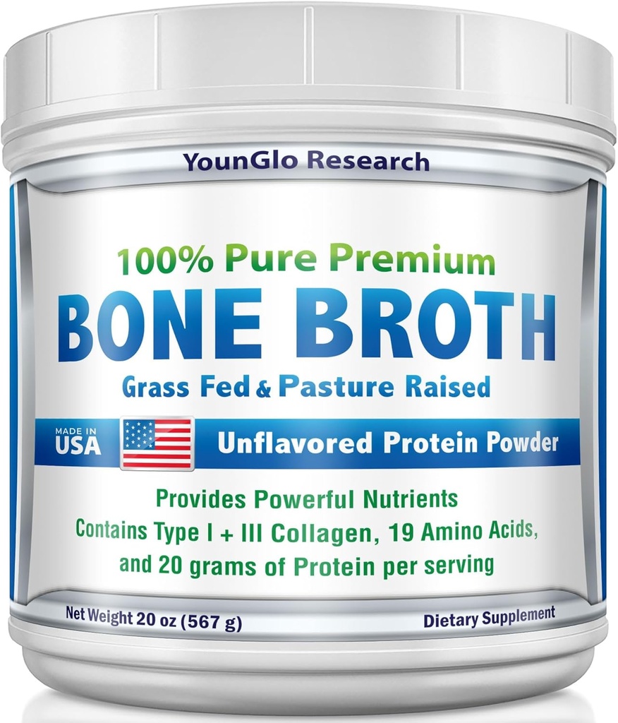 Bone Broth Beef Protein Powder - 1.25 lb / 20 oz, Unflavored - Made in USA - High Collagen & Gelatin from Grass Fed Bovine - Nutritious Marrow Benefits - Soups, Paleo & Keto Diets