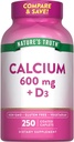 Nature's Truth Calcium 600mg with Vitamin D3 | 250 Caplets | Calcium Carbonate | Vegetarian, Non-GMO & Gluten Free Supplement