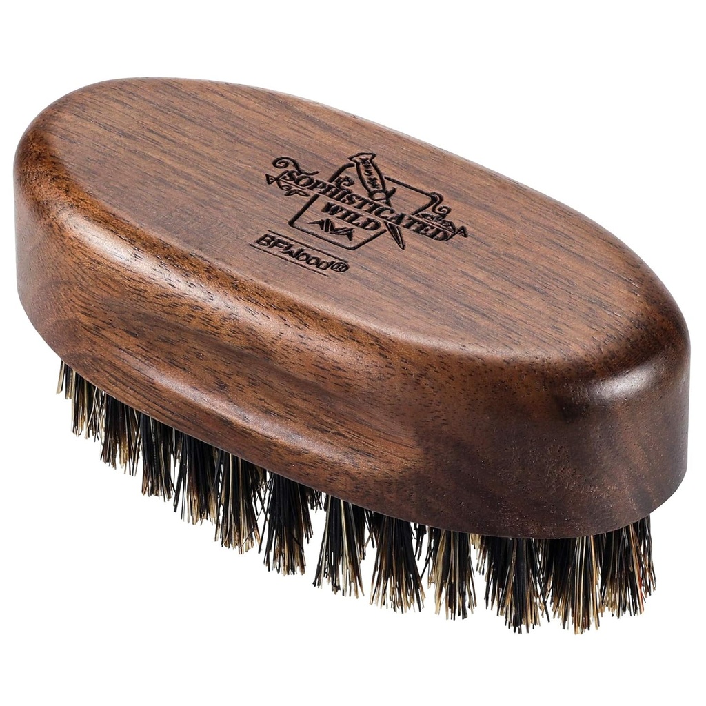 BFWood Small Travel Beard Brush - Natural Boar Bristles with Black Walnut Wood