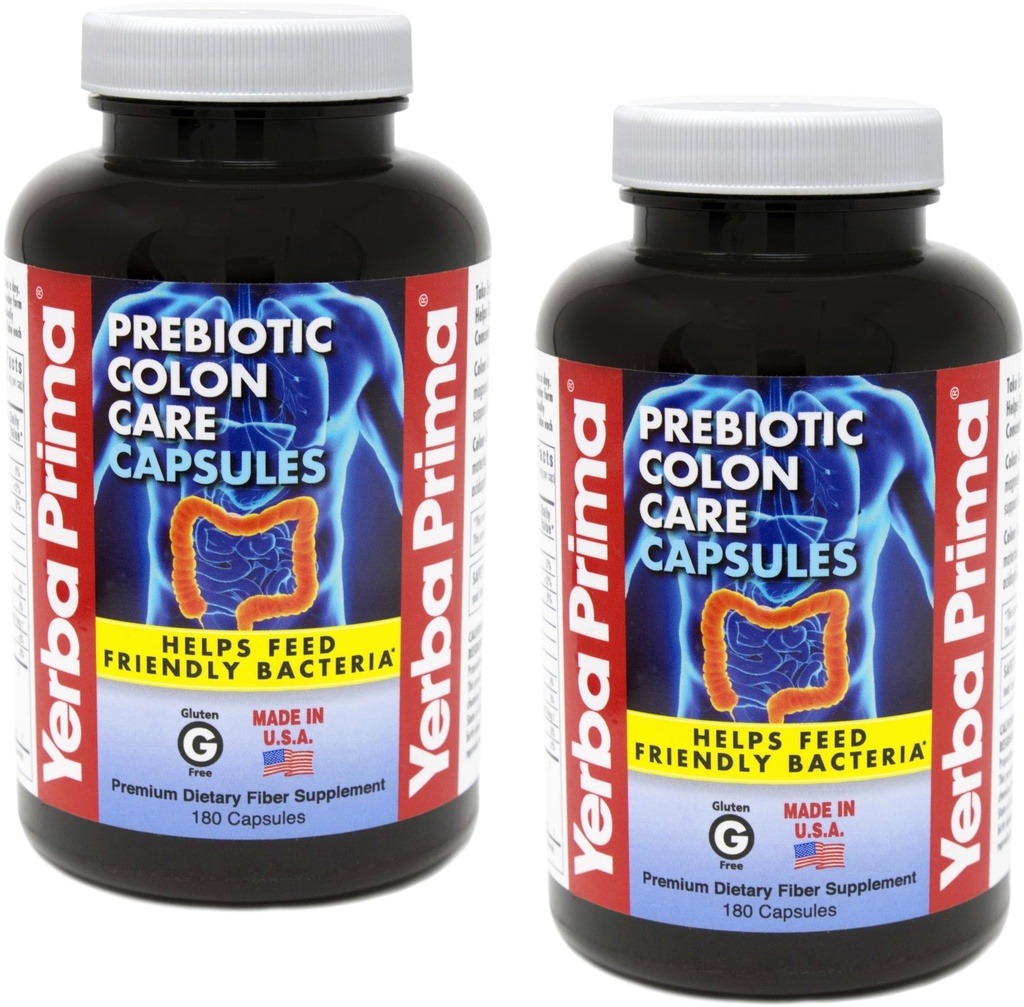 Yerba Prima Prebiotic Colon Care Capsules, Non-GMO, Keto Friendly, 180 Caps, (2 Pack)