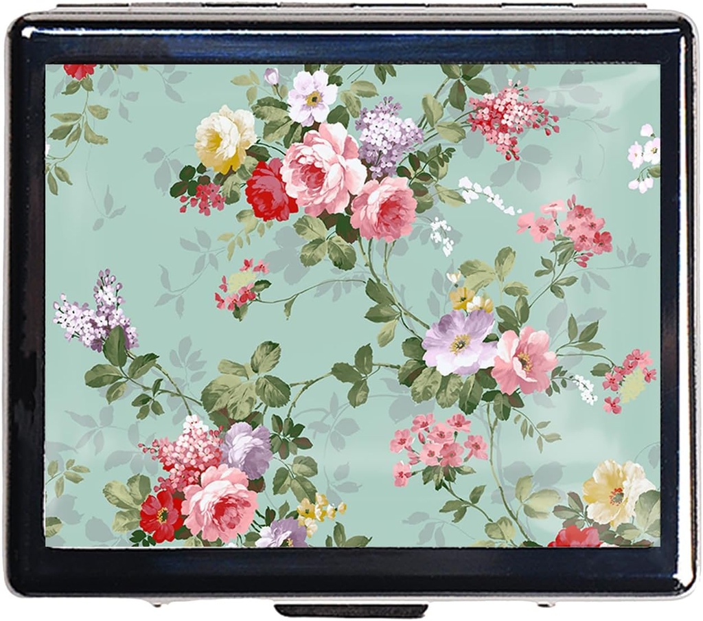 Silver Vintage Pill Box 7 Day Metal Pill Box with Mirror and 8 Compartments Cute Travel Pill Organizer for Purse (Vintage Floral)