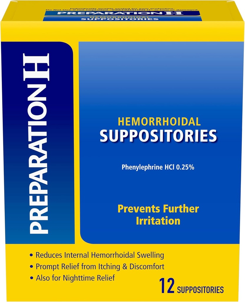 Preparation H Hemorrhoid Suppositories For Itching And Discomfort Relief - 12 Count (Pack of 1)