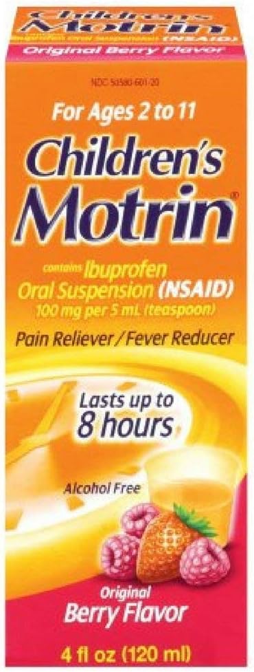 Motrin Children's Ibuprofen Oral Suspension Original Berry Flavor, 100 mg, Original Berry Flavor 4 oz (Pack of 3)