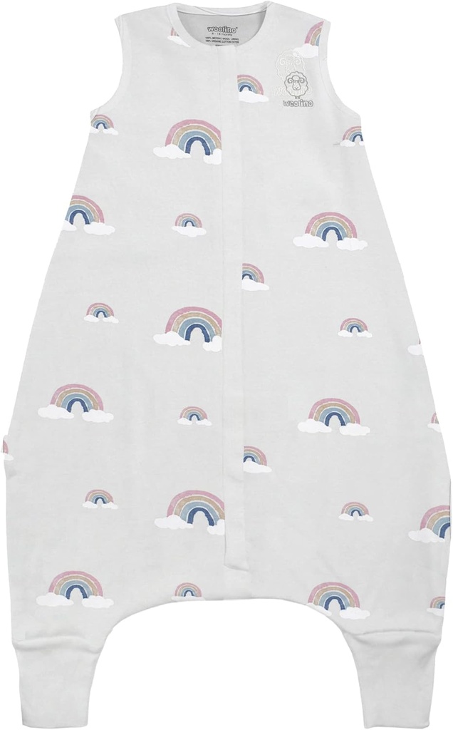 Woolino 4 Season Baby Sleep Bag with feet, Australian Merino Wool and Organic Cotton, 6-18 Months, Rainbow