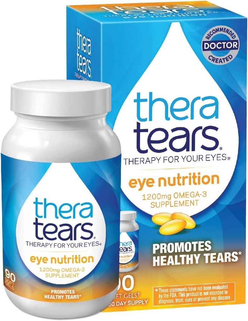 TheraTears 1200mg Omega 3 Supplement for Eye Nutrition, Organic Flaxseed Triglyceride Fish Oil and Vitamin E, 90 Count