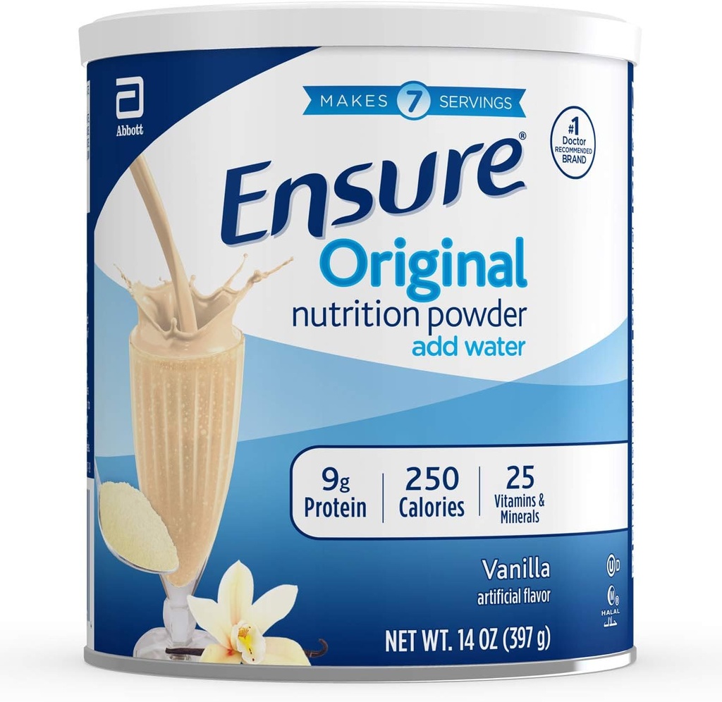 Ensure Original Nutrition Shake Powder with 9 grams of protein, Meal Replacement Shakes, Vanilla, 14 oz