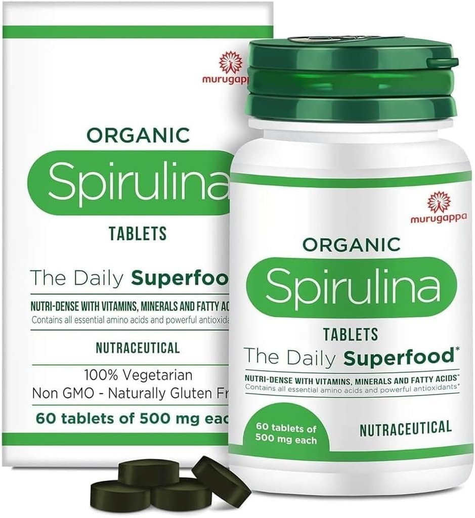 DURJA Organic Spirulina Tablets - Most Bio-Available Protein & Nutri-Dense Superfood | Immunity and Health Supplement | Metabolism Booster | 100% Vegan | 60 Tablets (500mg Each)...'