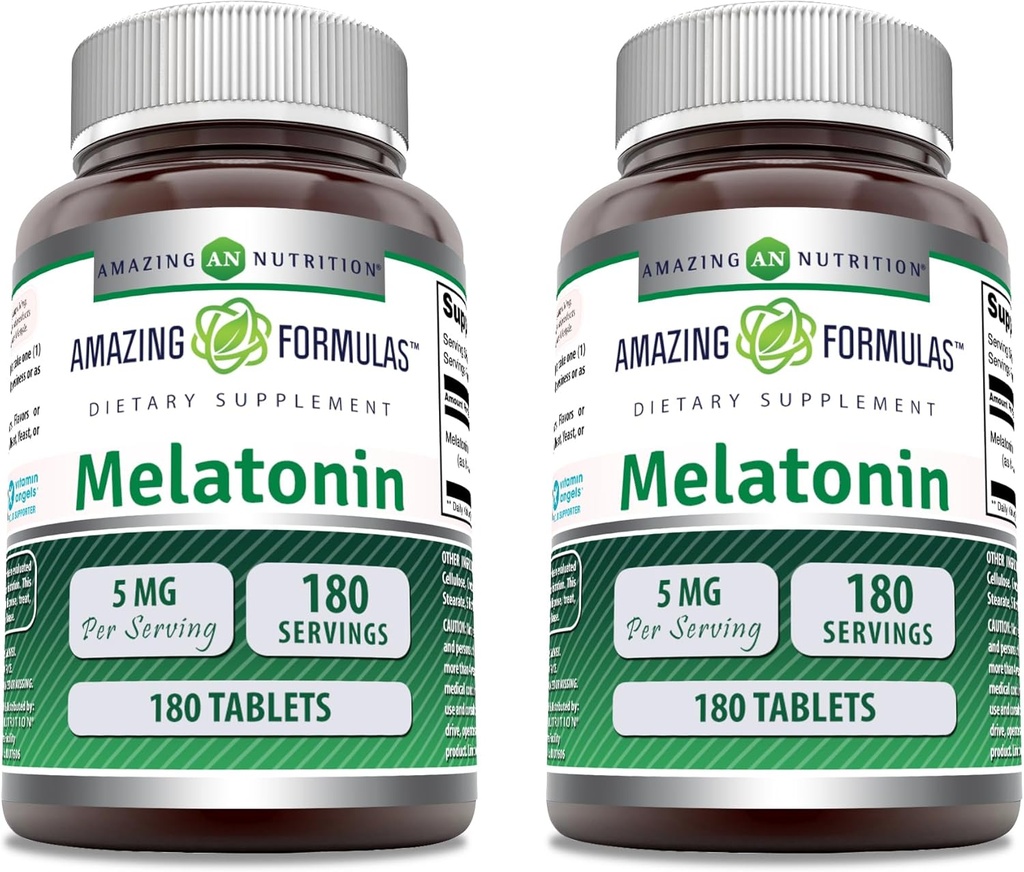 Amazing Formulas Melatonin Supplement | 5 Mg Per Serving | 180 Tablets | Non-GMO | Gluten Free | Made in USA | Pack of 2