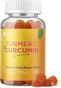 Turmeric Gummies with Black Pepper for Inflammation, Turmeric and Ginger Supplement for Immune Joint Support, Sugar Free Curcumin Ginger Gummies for Adult Vegan Non-GMO