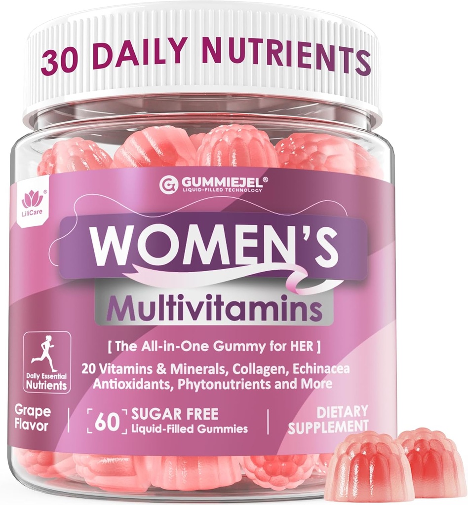 Womens Multivitamin Gummy with Iron, Biotin 2500mcg, Collagen, Keratin, Daily Vitamins A C D E Folate, B Complex, Methylated Multivitamin for Women Support Energy, Beauty, Immune, Sugar Free, 60 Count