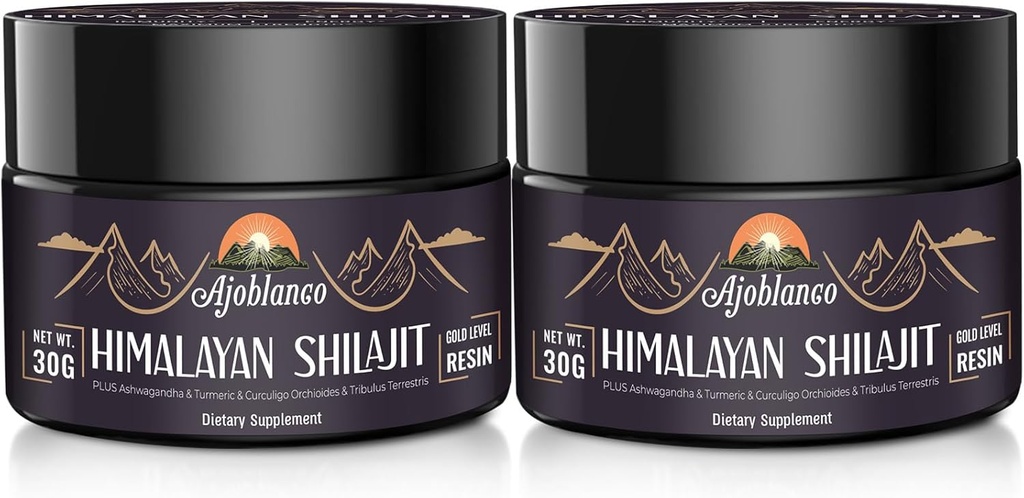 Ajoblanco 600mg Natural Himalayan Organic Shilajit Resin - Himalayan Gold Shilajit Resin with Organic Ayurvedic Blend in High Potency for Energy, Strength & Immunity, Pack of 2