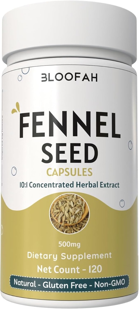 Fennel Seed Capsules 500mg | Concentrated 10:1 Extract Foeniculum vulgare | Non-GMO, Gluten-Free | No Artificial Additives Traditional Herbal Formula (120 Count (Pack of 1))