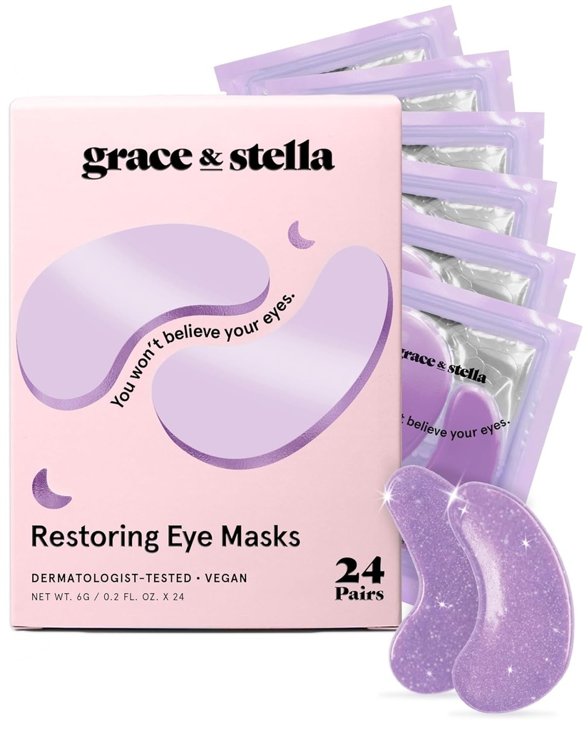 grace & stella Retinol Under Eye Patches for Puffy Eyes and Dark Circles - Restoring Gel Under Eye Masks with Hyaluronic Acid - Vegan Cruelty-Free Skincare, Birthday Gifts for Women (Purple, 24 Pairs)