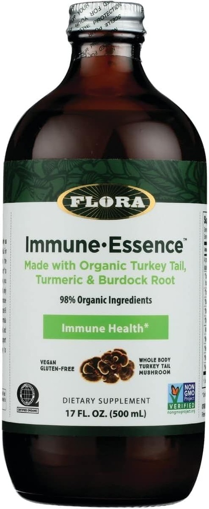 Flora Health Flor-Essence with Turkey Tail & Turmeric, Rich in Polysaccharides, 35+ Phenolic Compounds with Antioxidants and Immunity Support, 17-fl. oz. Glass Bottle