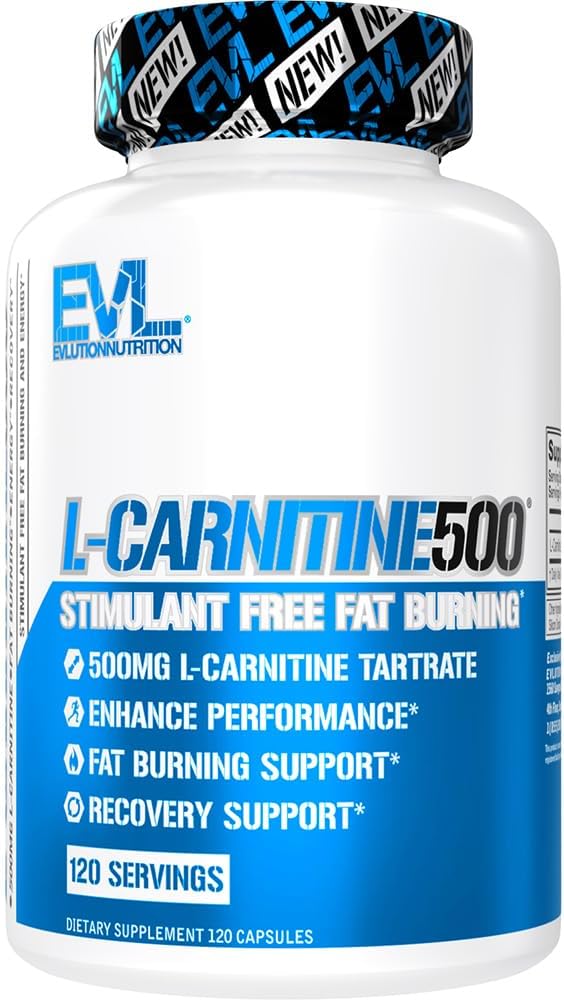 EVL L-Carnitine Supplement for Weight Loss Support - L carnitine 500mg Diet Pills for Weight Loss Lean Muscle Growth and Fat Burning Support with Stimulant Free L Tartrate - 120 Servings