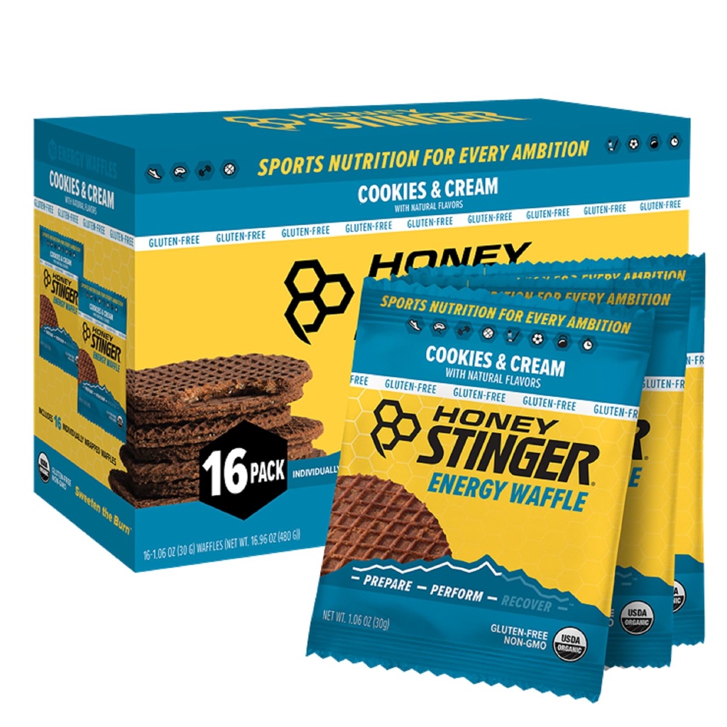 Honey Stinger Organic Gluten Free Cookies & Cream Waffle, Energy Stroopwafel for Exercise, Endurance and Performance, Sports Nutrition for Home & Gym, Pre & During Workout, 16.96 Ounces (Pack of 16)