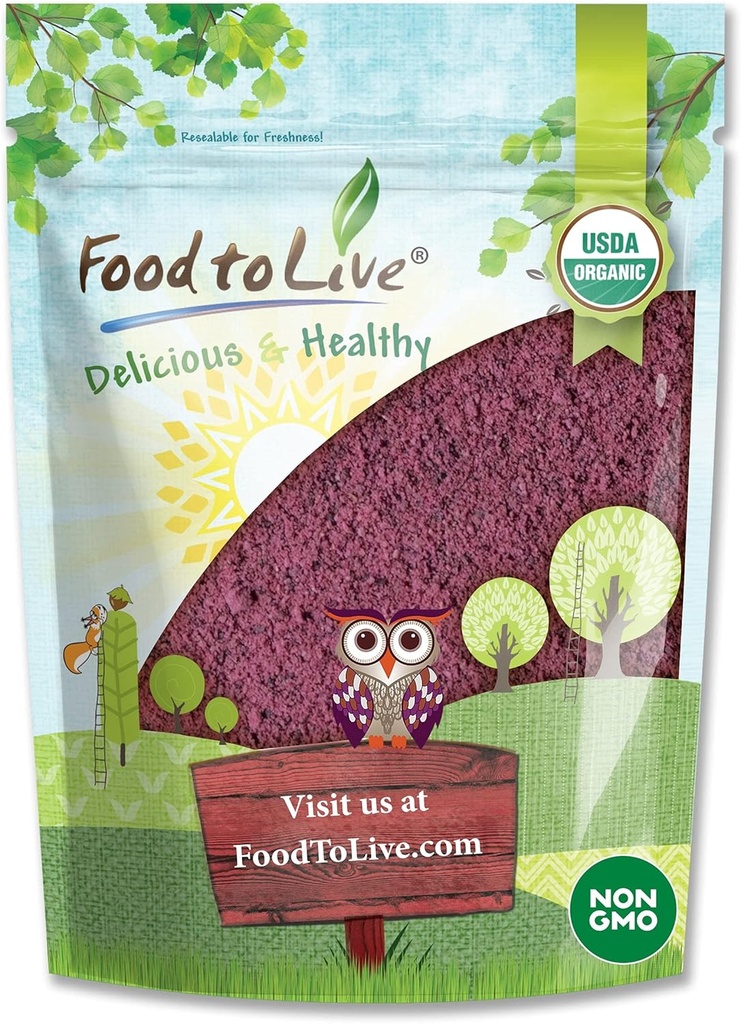 Food to Live Organic Black Elderberry Juice Powder, 2 Pounds – Non-GMO, Made from Raw Dried Berries, Unsulfured, Vegan, Bulk, Great for Baking, Smoothies, Yogurts, No Sulphites, Contains Maltodextrin