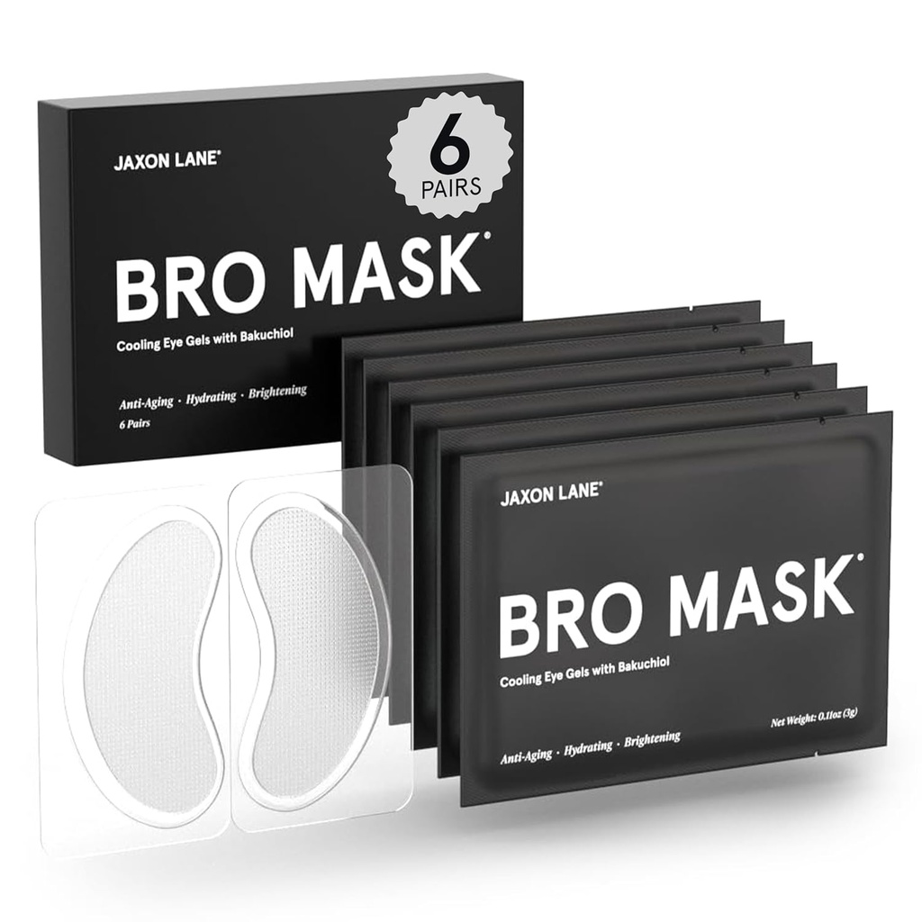 BRO MASK Under Eye Patches for Men Skin Care | Cooling Eye Masks for Dark Circles and Puffiness, Anti Aging Hydrogel Pads with Bakuchiol, Caffeine & Niacinamide, Eye Bags Treatment for Men (6 Pairs)