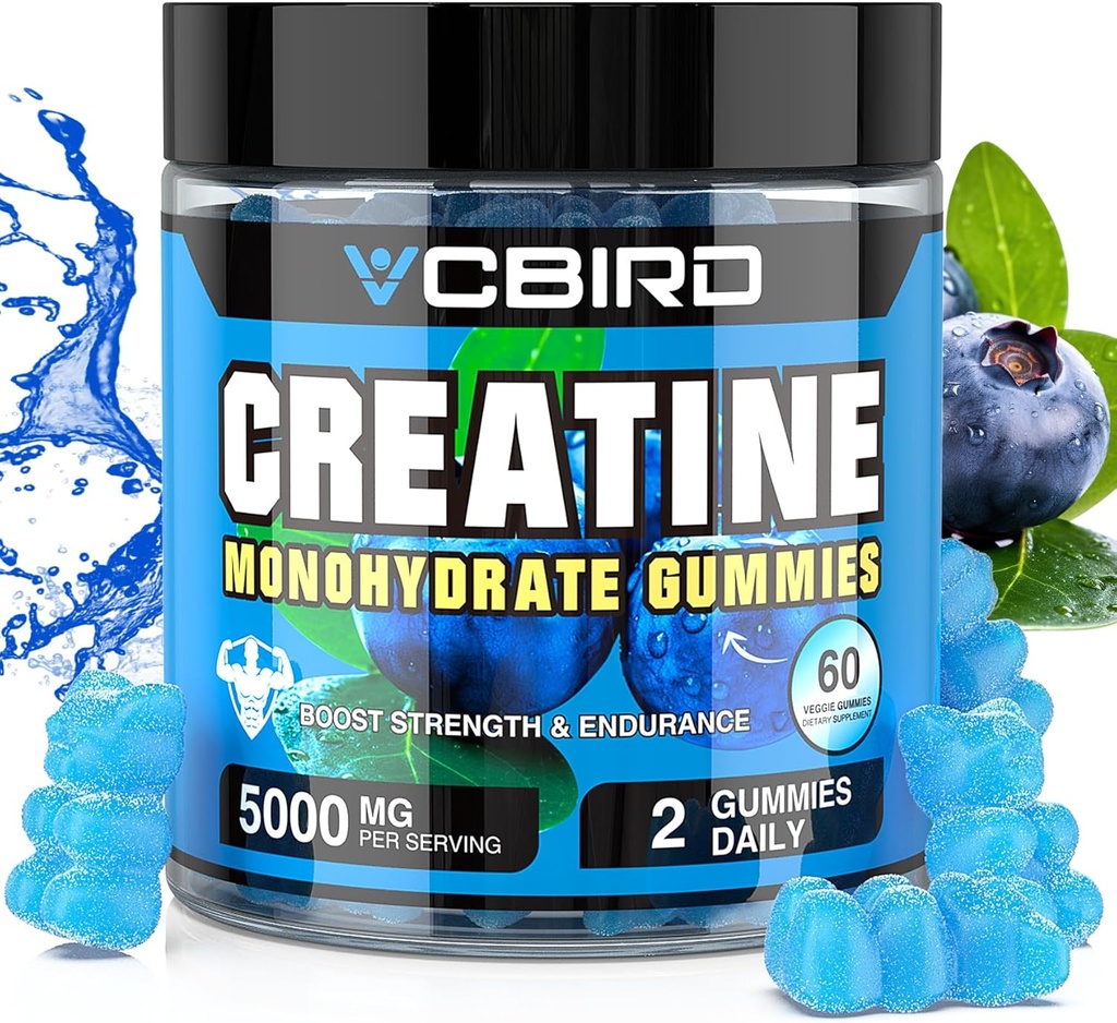 Creatine Monohydrate 5g Per Serving, No Sugar Creatine Supplements Support for Strength, Performance, Energy, Recovery, Gluten-Free Creatine for Women and Men (60 Gummies)