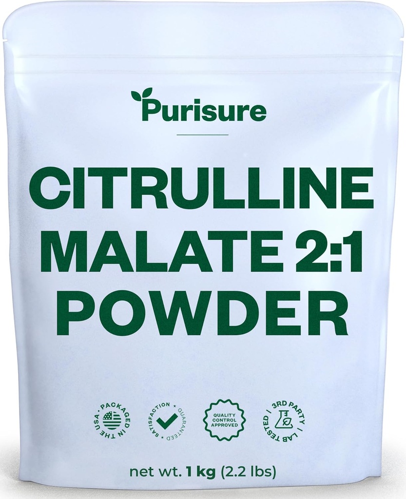 Purisure L Citrulline Malate 2:1 Powder, 1 kg, Supplement and Nitrate for Strength Performance and Energy, Pre-Workout L Arginine L Citrulline Supplement Powder, 334 Servings