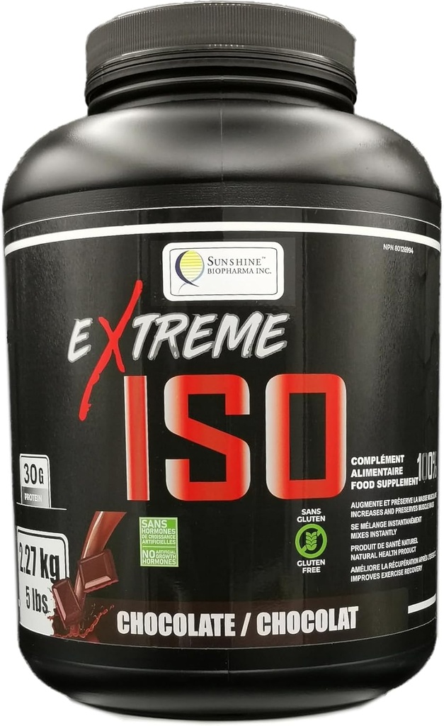 Extreme ISO, 100% whey Protein Isolate, 5 lb (2.27 kg) no Fat Low Calories Protein Source, to Promote Muscle Growth and Fast Recovery (Chocolate)