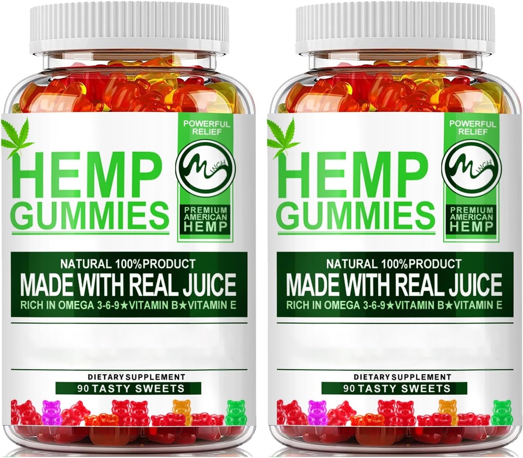 (2 Pack) Hemp Gummies - 90PCS Stress Relief Fruity Gummy Bear with Hemp Oil