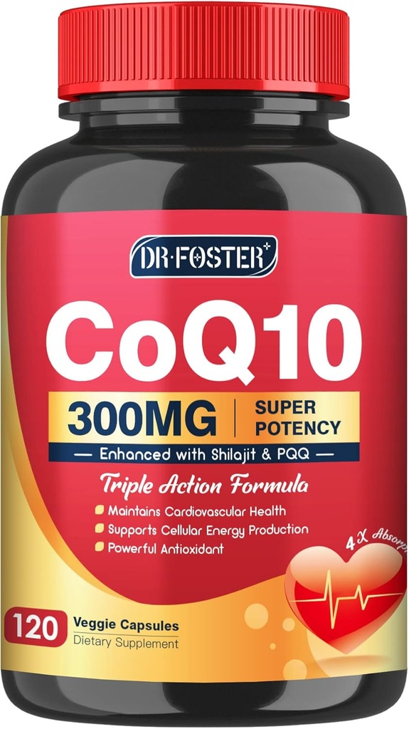 CoQ10 300mg with PQQ & Shilajit - Powerful Antioxidant for Heart & Brain Health and Energy Production - High Absorption with Bioperine Coenzyme Q10 Supplements - 120 Capsules